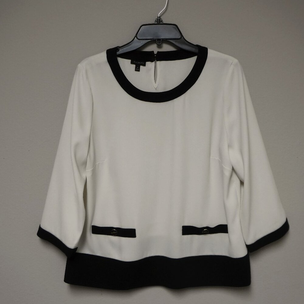 Talbots Ladies Cream/Blue Dress Blouse